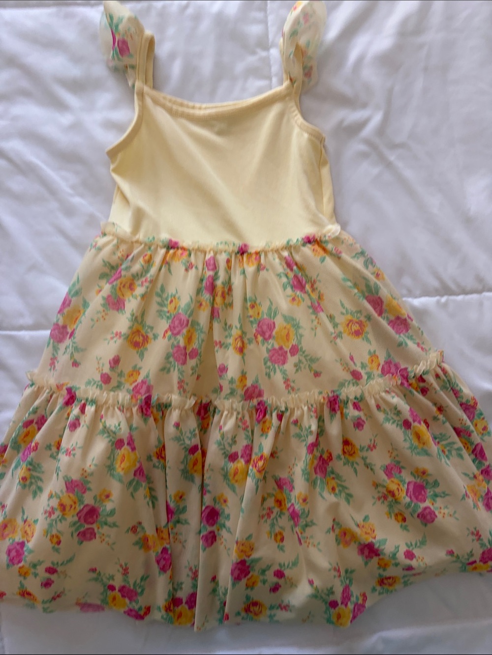 Girls Yellow Floral Tiered Sundress